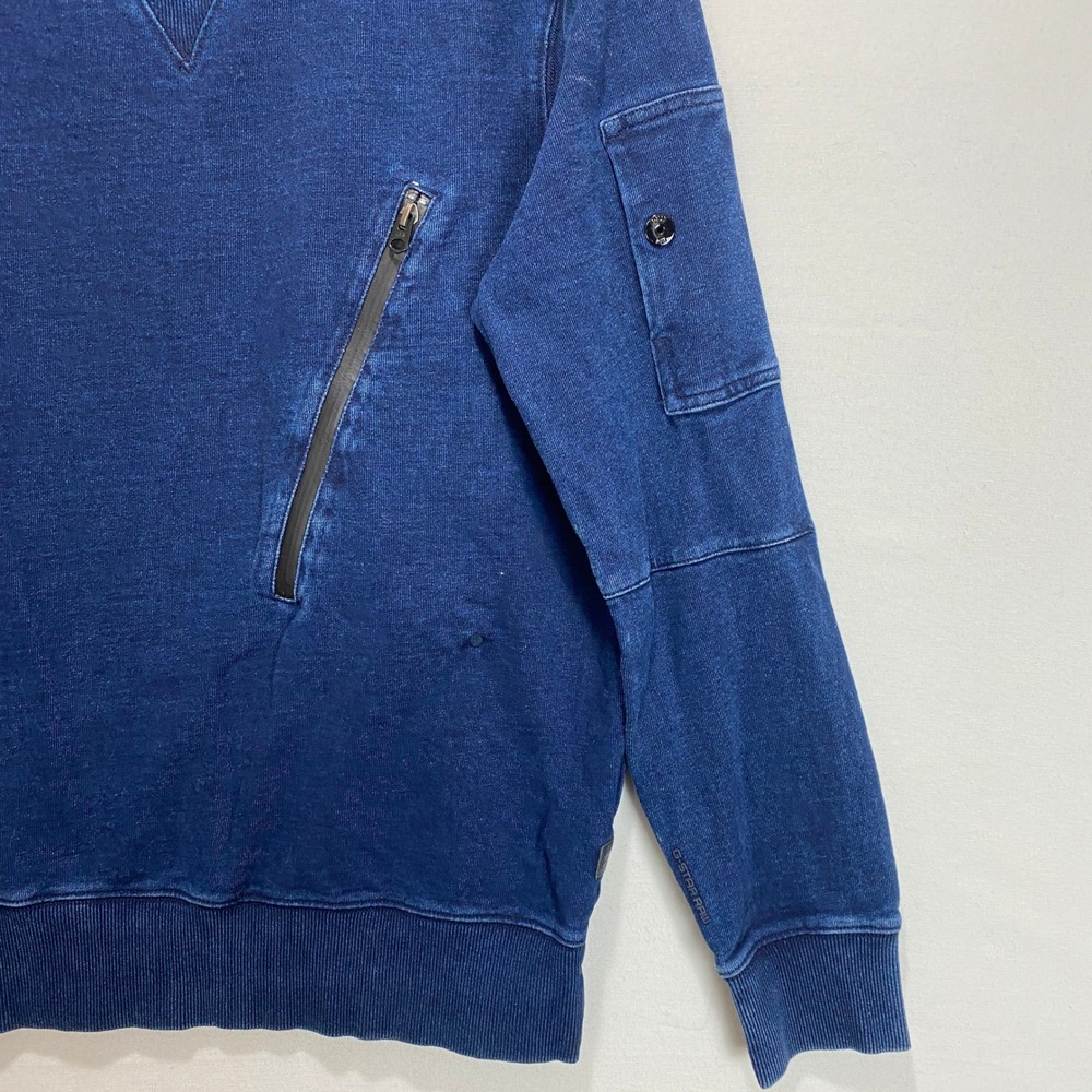 G Star Raw Blue Denim‎ Look Crewneck Sweatshirt Men's Size Medium Distressed - Picture 4 of 9